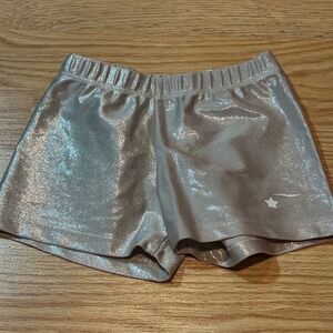 Destira Girls Silver Metallic Gymnastics Dance Shorts Size CM Sparkle Athletic